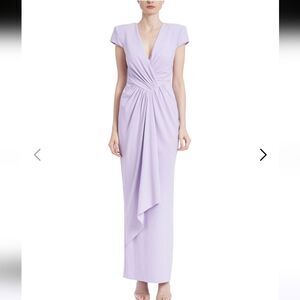 Badgley Mischka Draped Crepe Gathered Evening Gown Cap Short Sleeve Lilac Size 4